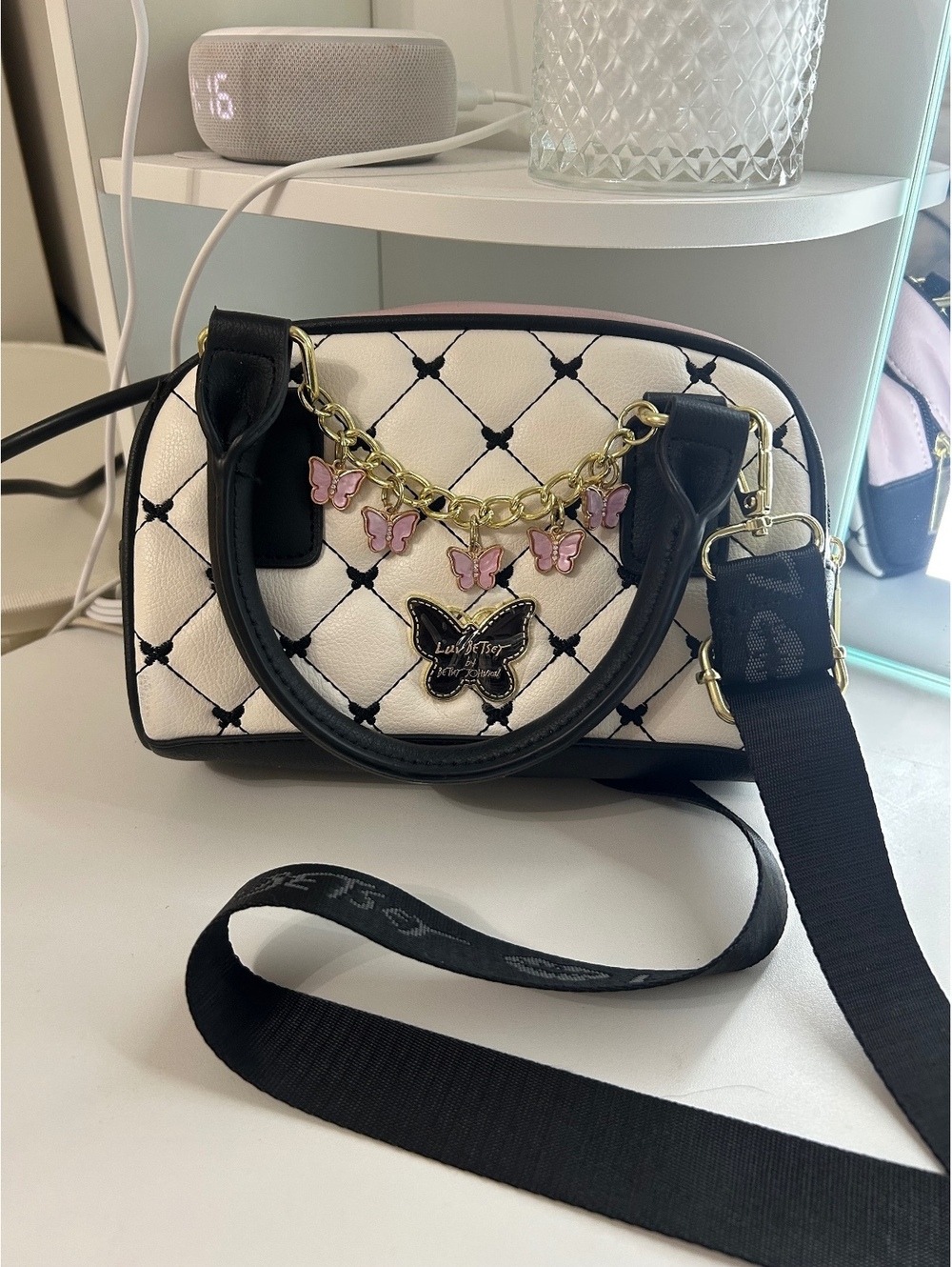 Luv Betsey Black & White Butterfly Charm Mini Crossbody Bag (Send offers)